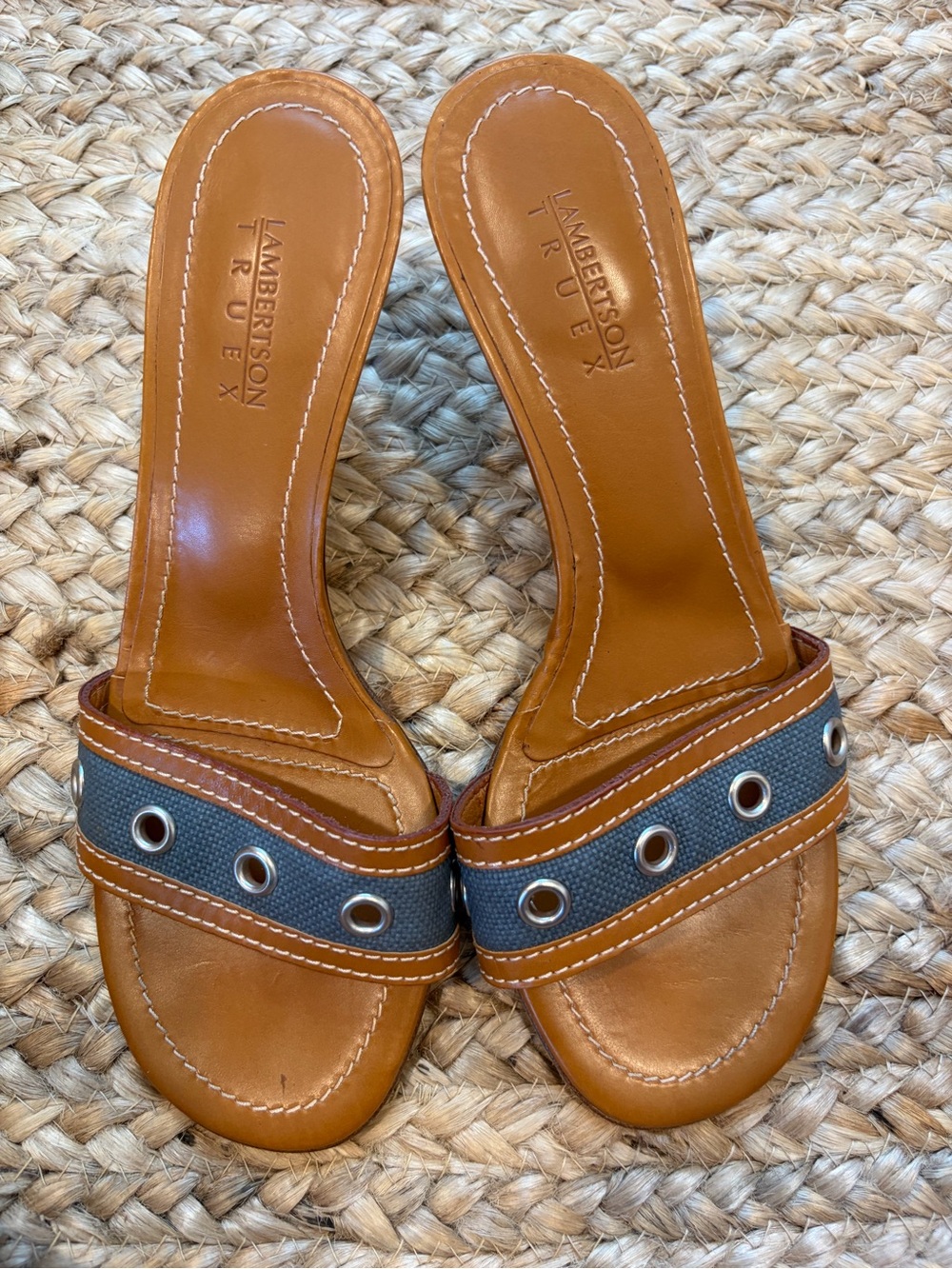 Lambertson Truex Denim and Grommet Sandal Heels | Size 38